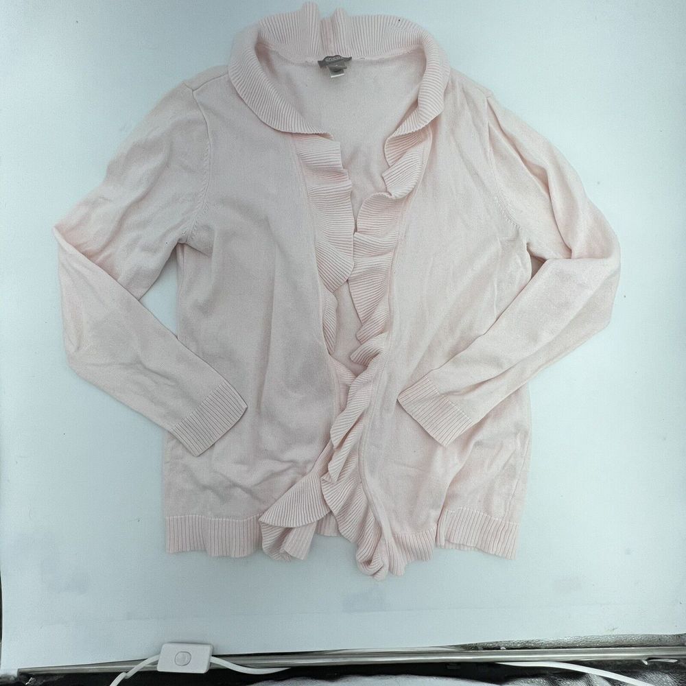 Chicos Pink Ruffle Cardigan Size 1/small
